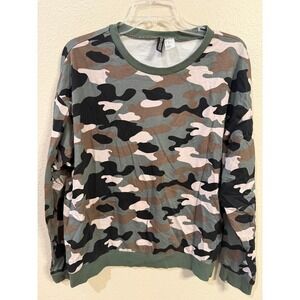 H&M Divided Camo Print Long Sleeve Sweatshirt Crewneck Green Pink Black XL